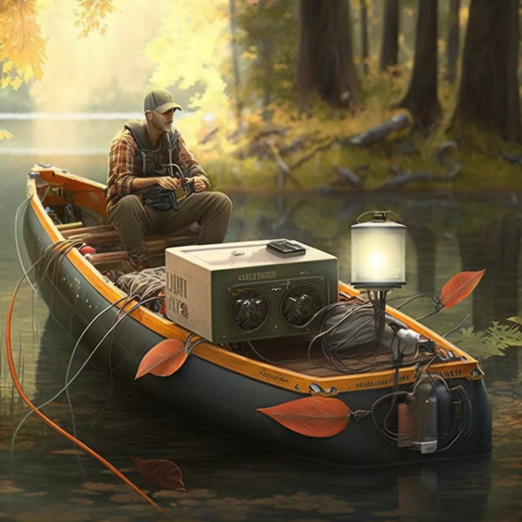 man with high tech trolling motor on his canoe